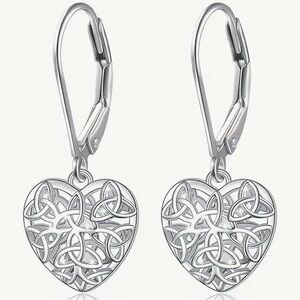 S925 Sterling Silver Filagree Heart Drop Earrings. New.